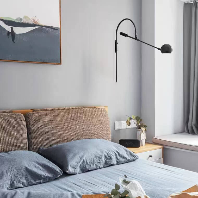 Modern Minimalist Iron Rotatable Curved Arm 1-Light Wall Sconce Lamp For Living Room