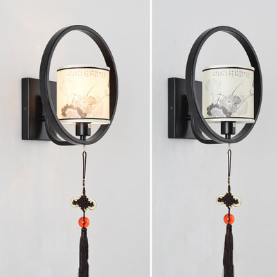 Modern Chinese Fabric Circle Locket 1- Light Wall Sconce Lamp