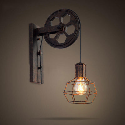 Vintage Industrial Pulley Iron 1-Light Wall Sconce Lamp