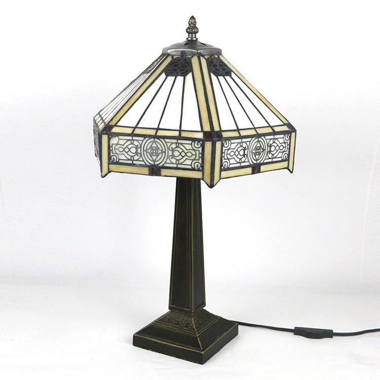 European Vintage Tiffany Alloy Glass 1-Light Table Lamp