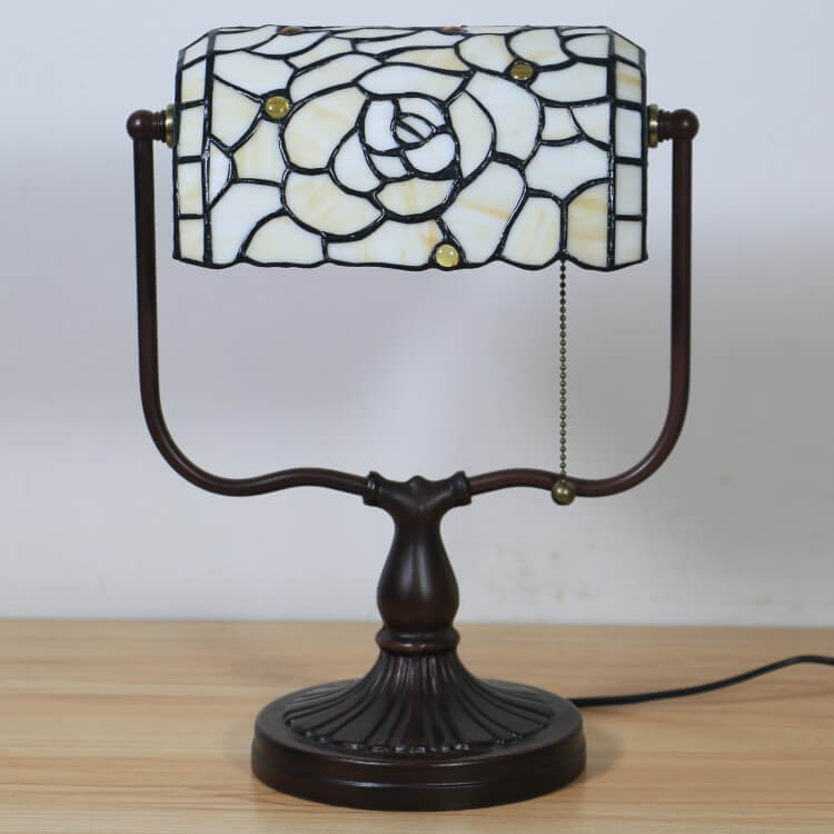 Traditional Tiffany Floral Butterfly Stained Glass 1-Light Bank Zipper Table Lamp for Bedroom