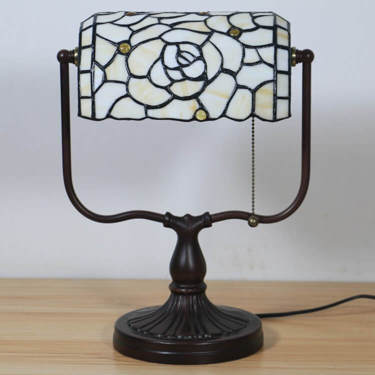 Tiffany Floral Butterfly Stained Glass 1-Light Bank Zipper Table Lamp
