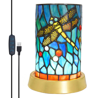 Tiffany-Buntglas-Eisen-USB-LED-Tischlampe im europäischen Stil 