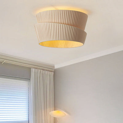 Modern Minimalist Round Hardware Fiber Fabric 3-Light Flush Mount Ceiling Light For Living Room