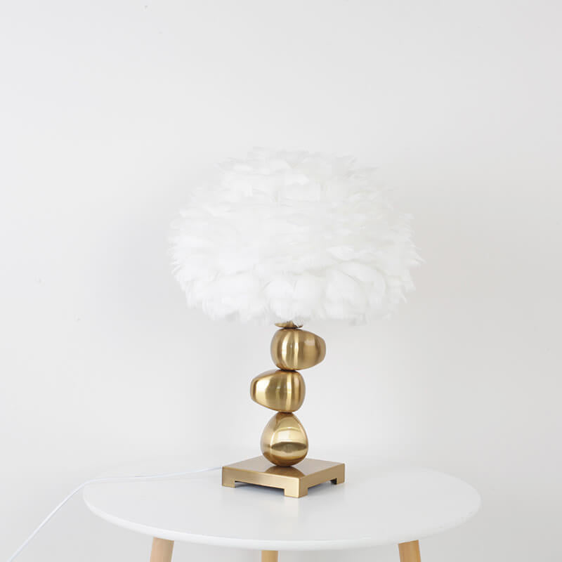 Lampe de Table à 1 Lumière avec Pompon en Plume Blanche Créative Nordique 