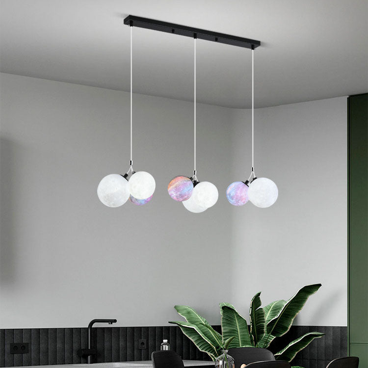 Lustre à 9 lumières en fer créatif moderne en forme de lune 