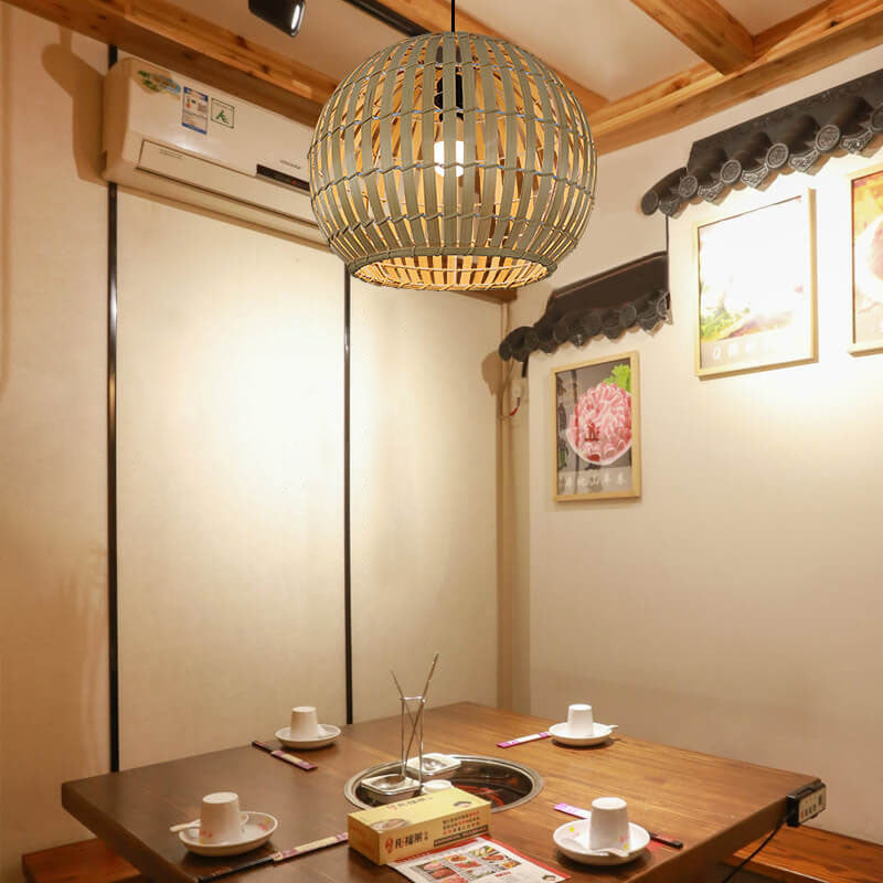 Lampe suspendue moderne à 1 lumière en fer tissé en bambou 