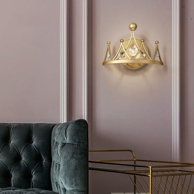 Modern Luxury Gold Iron Crystal Crown 1-Light Wall Sconce Lamp