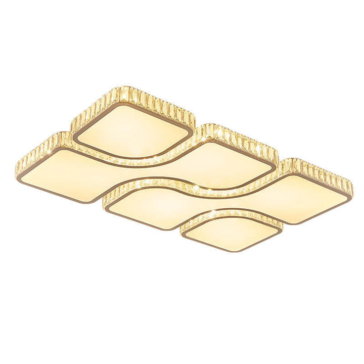 Contemporary Luxury Rectangular PC Iron Crystal LED Flush Mount Light For Living Room &amp; Bedroom