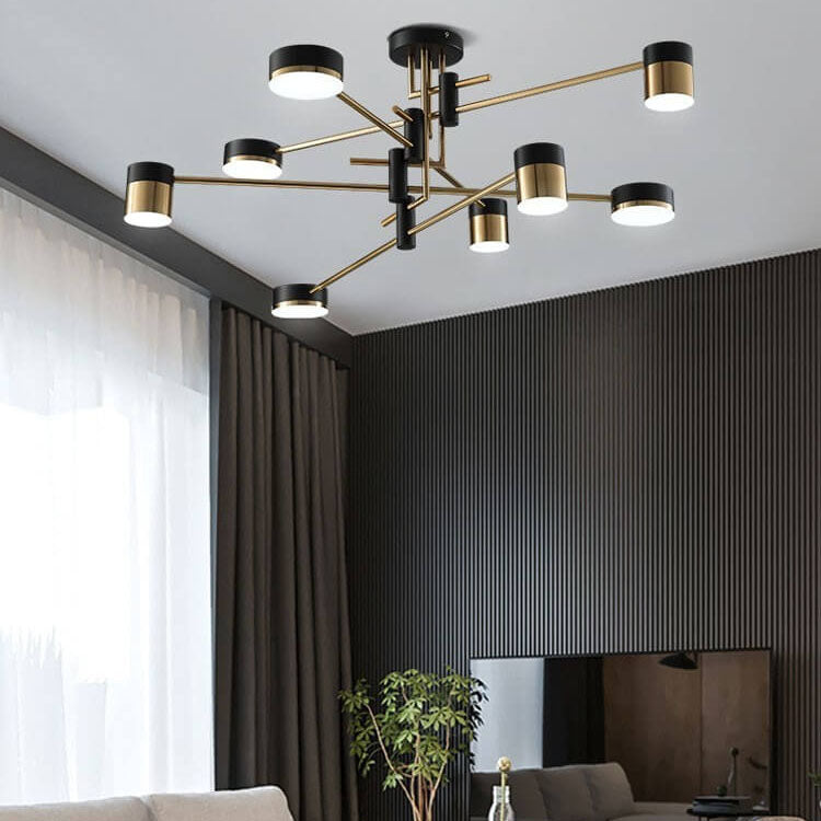 Modern Minimalist Black Gold Balanced 4-8 Light Semi-Flush Mount Light