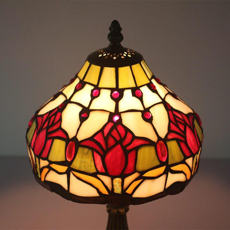 Tiffany Rustic Tulip Stained Glass Cone 1-Light Table Lamp