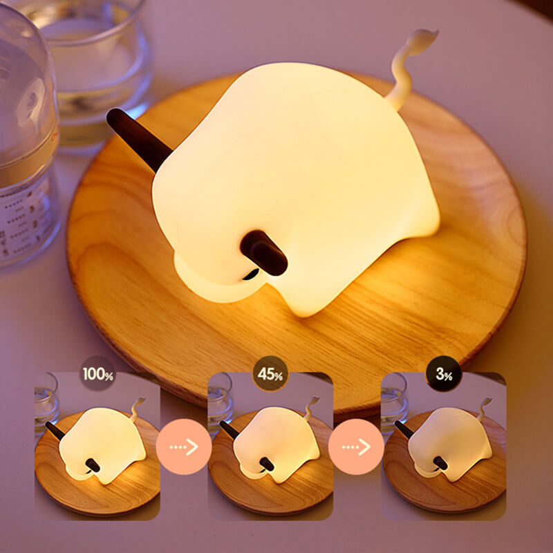 Lámpara de Mesa Luz Nocturna LED Regulable con Temporizador USB de Silicona en Forma de Vaca Animal 