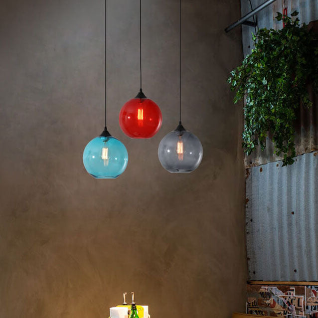 Lustre Suspendu Minimaliste Nordique en Verre Rond Teinté à 1 Lumière 