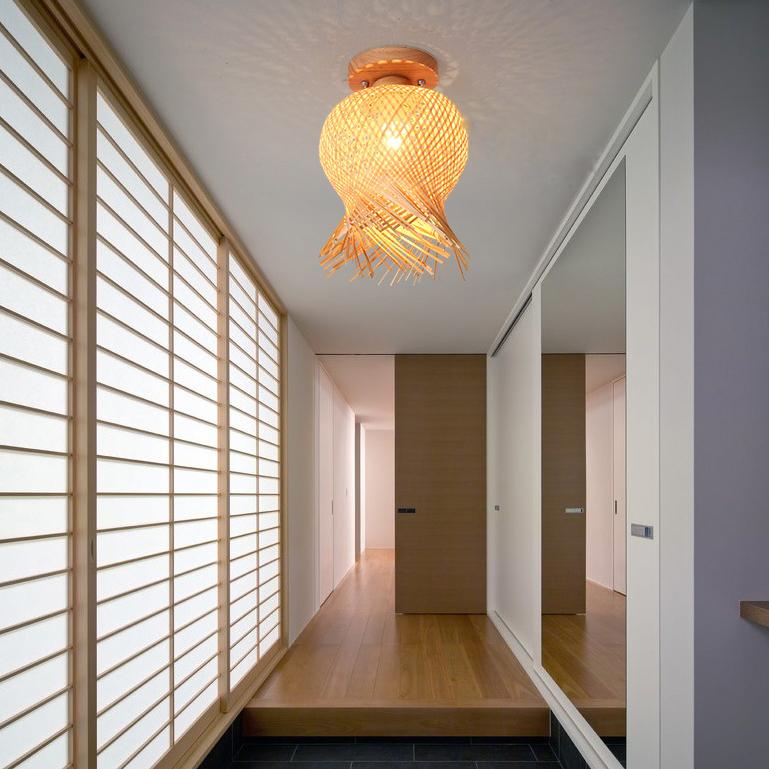 Modern Minimalist Creative Bamboo Weaving Flush Mount Ceiling Lamp