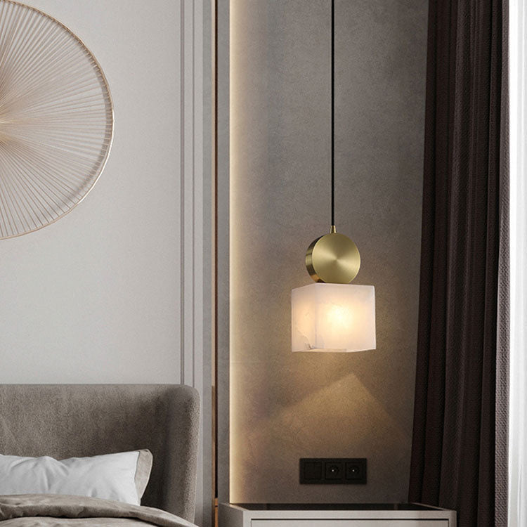 Moderne Luxus geometrische Würfel Marmor Schatten Messing 1-Licht Pendelleuchte für Wohnzimmer 