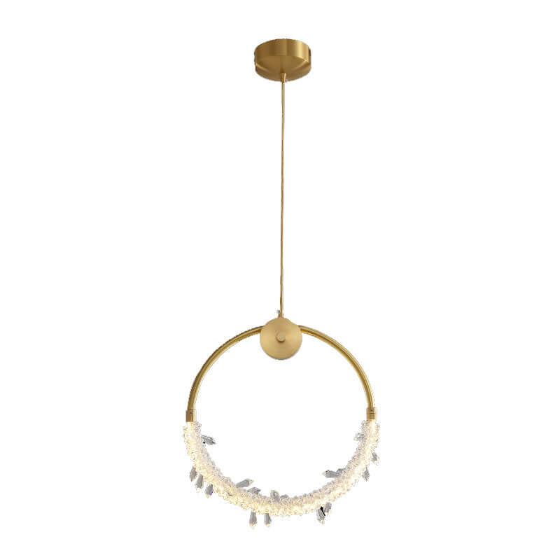 Nordic Luxury Circle Brass Ice Crystal LED Pendant Light