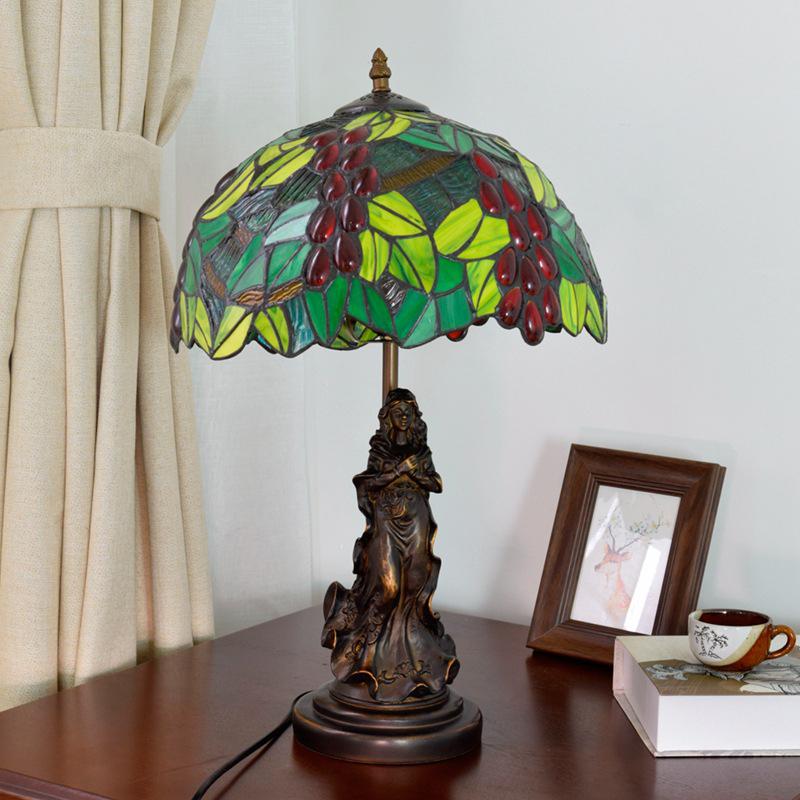 Retro Tiffany Glass 1-Light Decorative Beauty Table Lamp