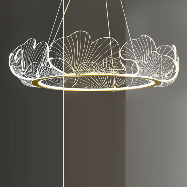 Zeitgenössische kreative Ginkgo-Blatt-Eisen-Acryl-LED-Pendelleuchte für Wohnzimmer 