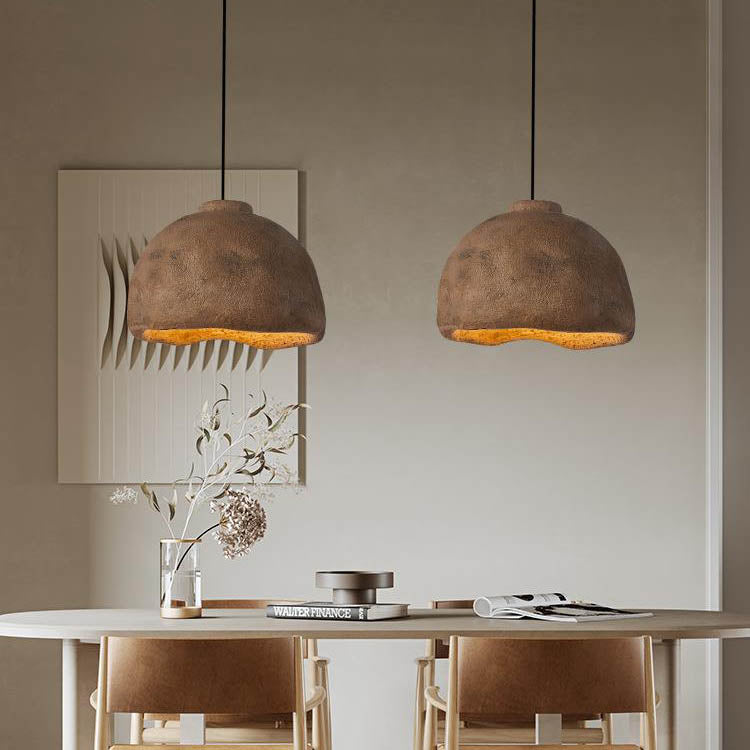 Contemporary Nordic Rough Rock Texture Semicircular 1-Light Pendant Light for Dining Room