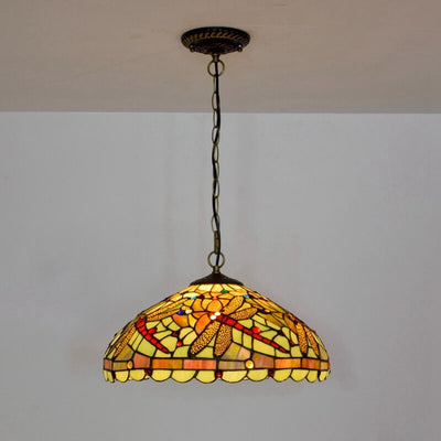 European Tiffany Stained Glass Creative Dragonfly Design 1-Light Pendant Light