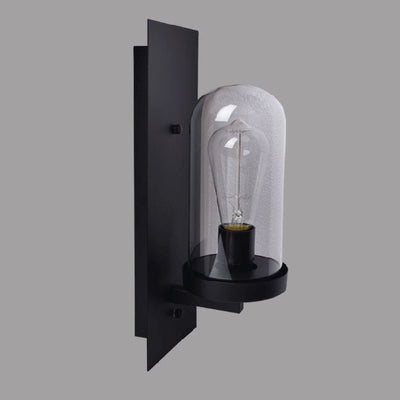 Applique Murale Rétro Minimaliste à Une Lumière avec Colonne en Verre et Plaque Carrée en Fer 