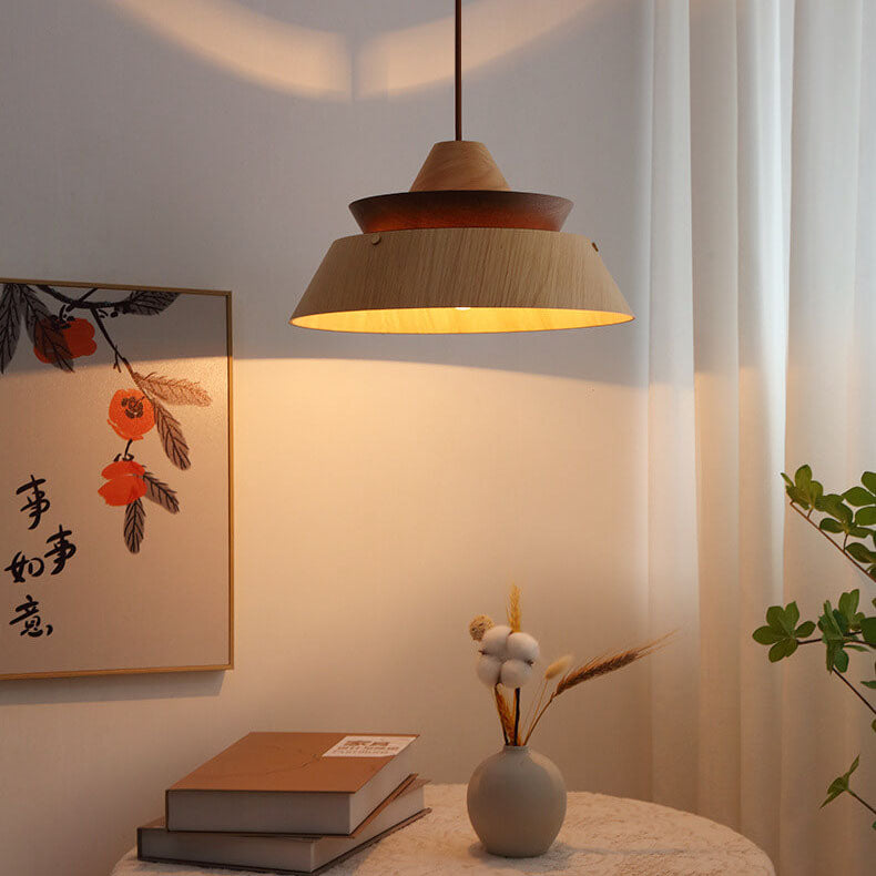 Japanese Minimal Wabi-sabi Wood Metal 1-Light Pendant Light