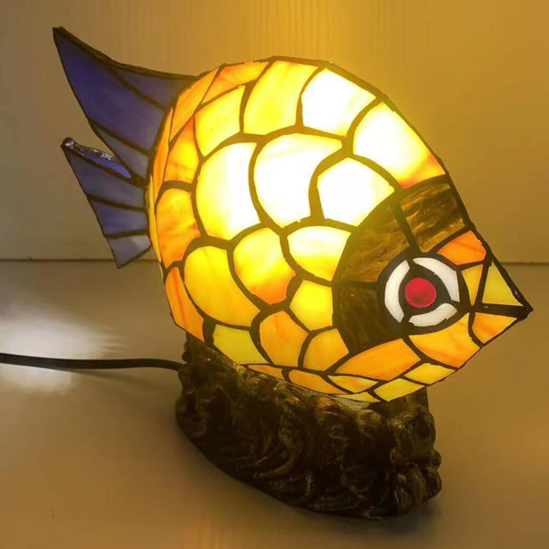 Lampe de table 1 lumière en verre de fer Tiffany Poisson créatif rétro européen 
