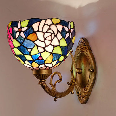 European Vintage Tiffany Rose Stained Glass 1-Light Wall Sconce Lamp