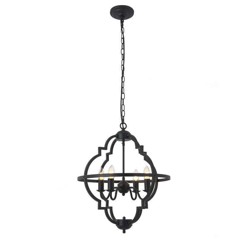 Retro Industrial Pure Black Iron Sphere 4-Light Island Light Chandelier