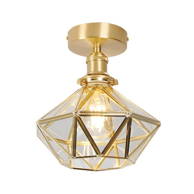 Modern Brass Glass Diamond 1-Light Semi-Flush Mount Ceiling Light