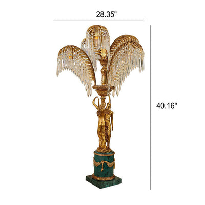 Vintage French Brass Crystal Tree Angel Design Luxury 6-Light Table Lamp