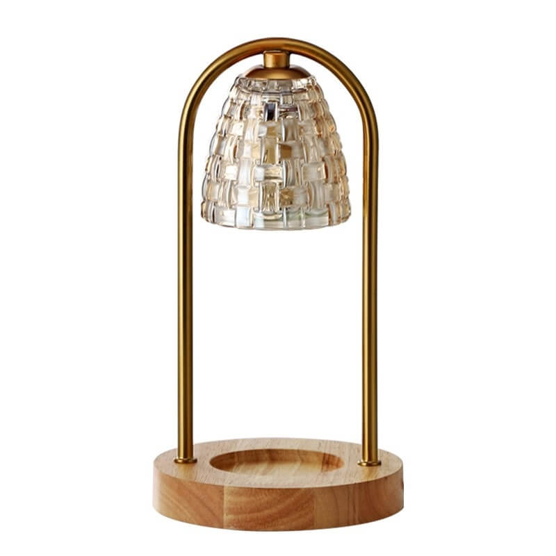Lampe de table à cire fondue à 2 lumières avec abat-jour en verre de luxe moderne et base en bois 