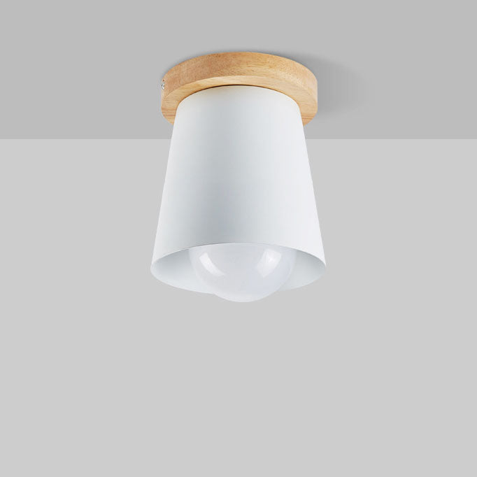 Modern Minimalist Macaron Solid Color Iron Rubberwood 1-Light Flush Mount Light For Hallway &amp; Entryway
