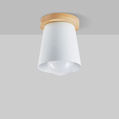 Minimalist Macaron Solid Color Iron Wood 1-Light Flush Mount Light