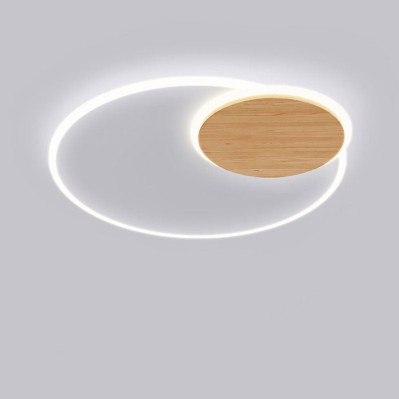 Contemporary Scandinavian Wood Acrylic Round Shade LED Flush Mount Ceiling Light For Living Room
