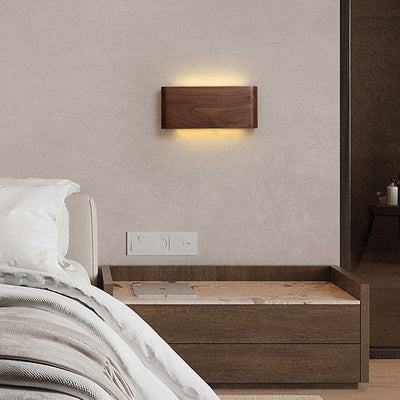 Minimalist Chinese Walnut Rectangular LED Wall Sconce Lamp