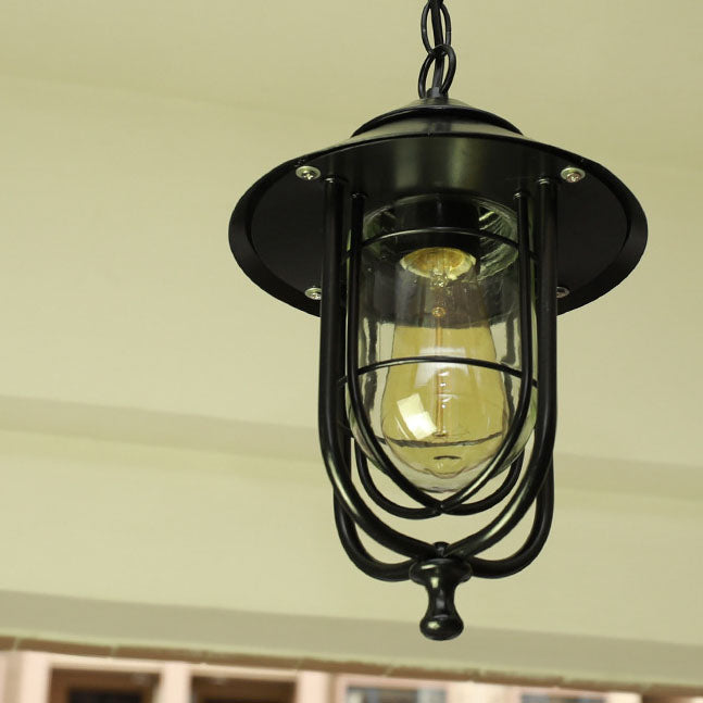 Industrial Vintage Aluminum Cage Glass 1-Light Outdoor Waterproof Pendant Light