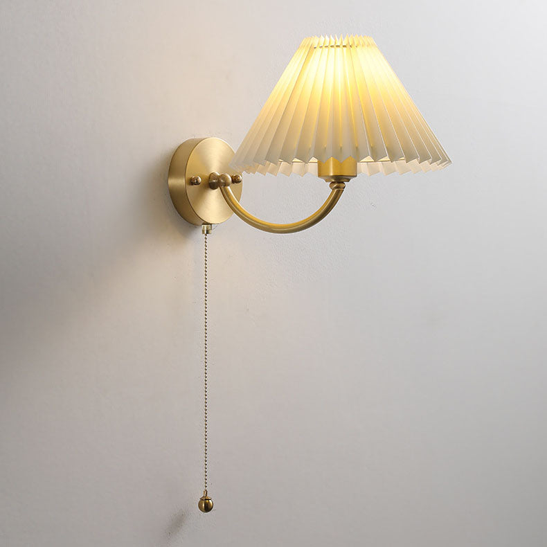 European Minimalist Pleated Copper Fabric 1-Light Wall Sconce Lamp