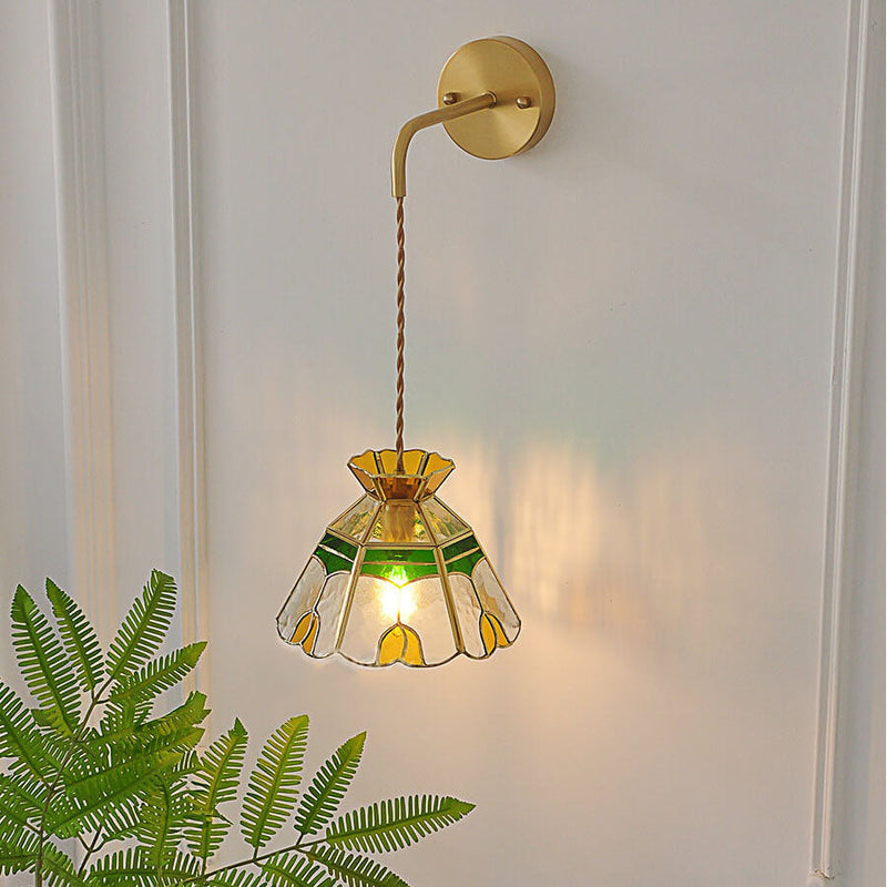 Vintage Tulip Cone 1-Licht-Wandleuchte aus Buntglas 