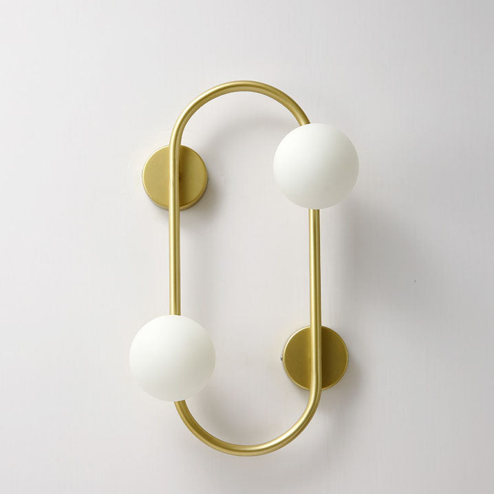Aplique de pared contemporáneo nórdico de hierro con bola de cristal y aro ovalado de 2 luces para sala de estar 