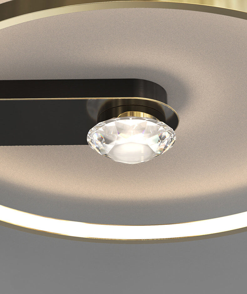 Industrial All Copper Light Luxury Crystal Round LED Flush Mount Light