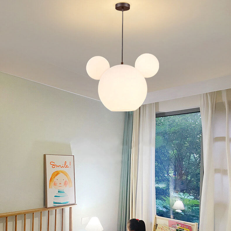 Modern Minimalist Milk White PE Mouse 3-Light Kids Chandelier