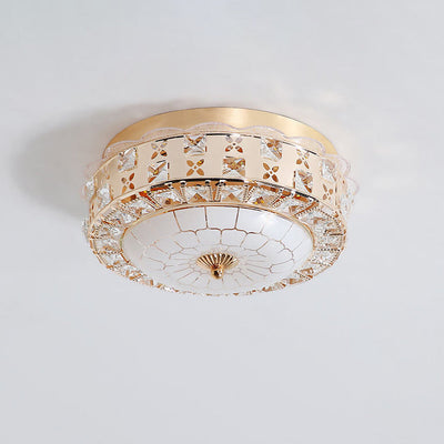 European Crystal Round Lace Design LED Flush Mount Ceiling Light