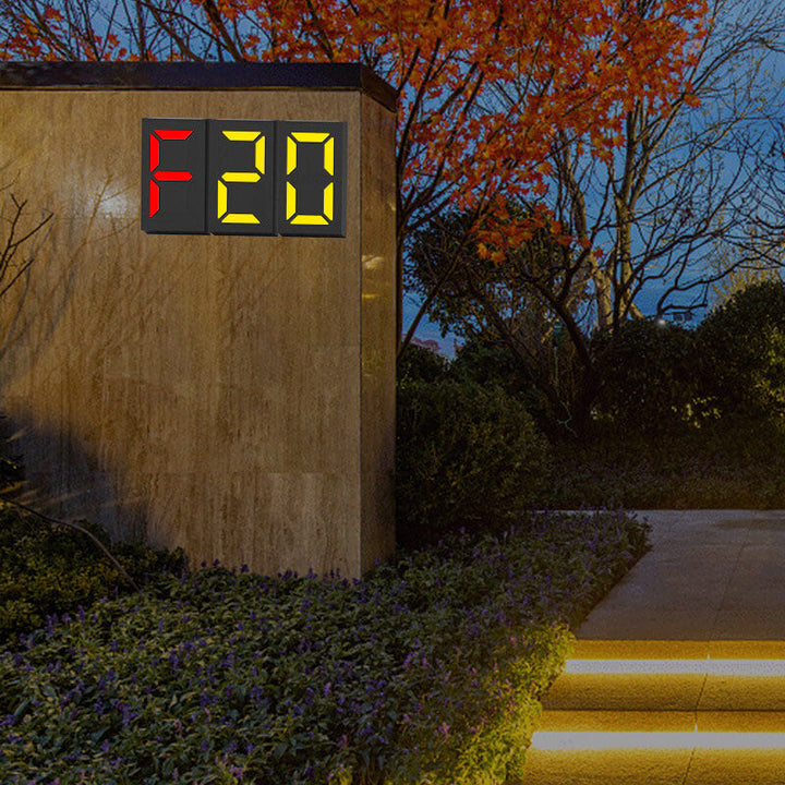Moderne minimalistische rechteckige LED-Solar-Türschild-Wandleuchte aus ABS und PC für den Außenbereich, digitale Dekoration für Terrasse 
