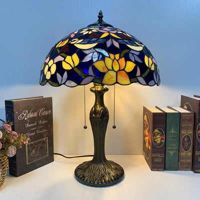 Tiffany Luxury Iron Stained Glass Flower 1-Light Table Lamp