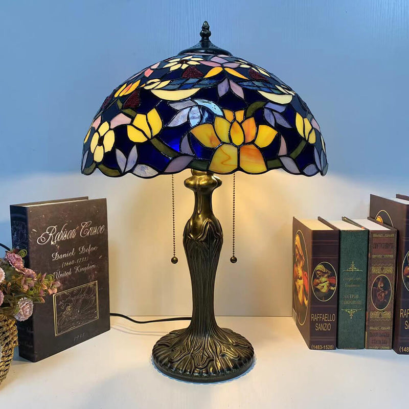 Tiffany Luxury Iron Stained Glass Flower 1-Light Table Lamp