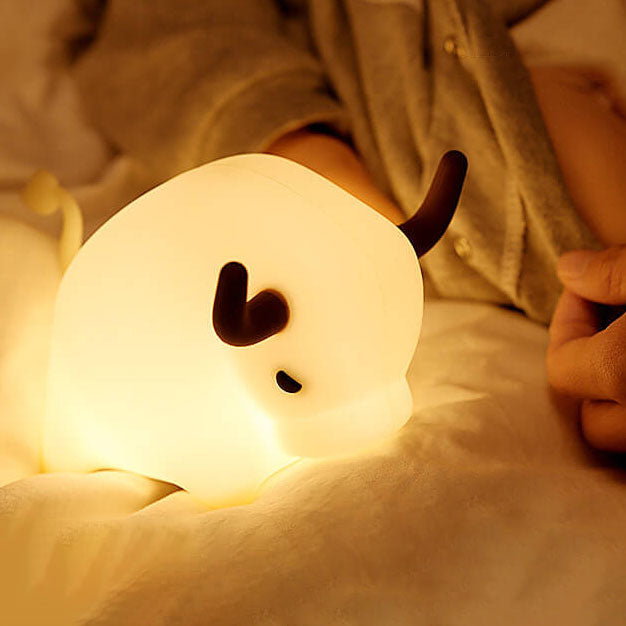 Lámpara de Mesa Luz Nocturna LED Regulable con Temporizador USB de Silicona en Forma de Vaca Animal 
