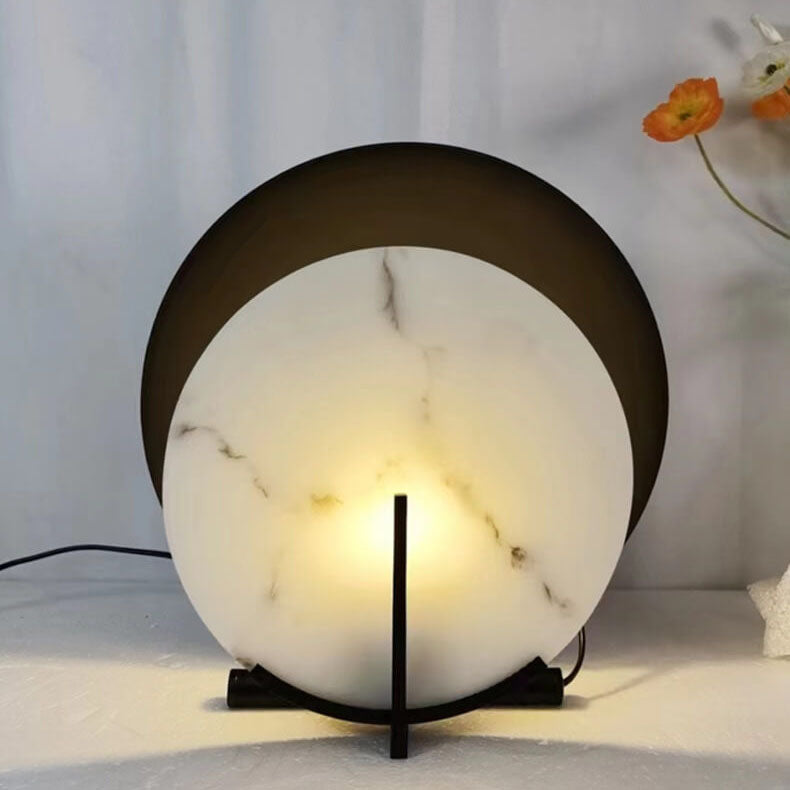 Contemporary Creative Double Discs Marble Iron 1-Light Table Lamp For Bedroom