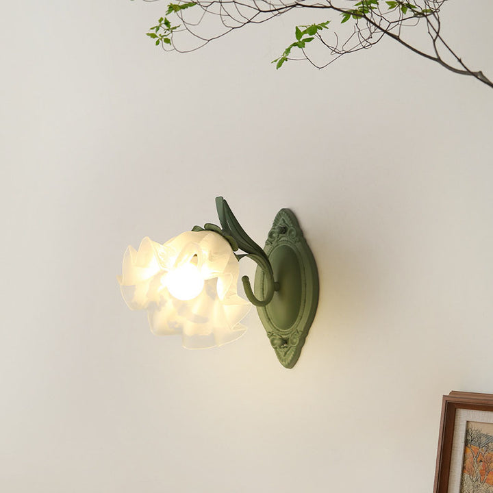 Applique murale à 1 lumière en verre et fer à fleurs rustiques européennes 