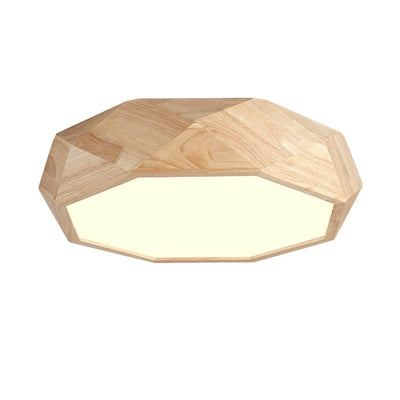 Modern Solid Wood Round Geometric LED Flush Mount Ceiling Light